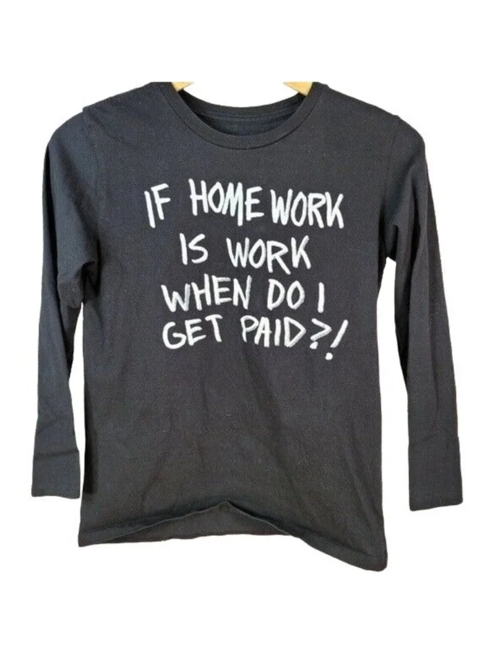 Children's Place Boys Funny Homework T Shirt Black SZ 10 Large Humor Long Sleeve